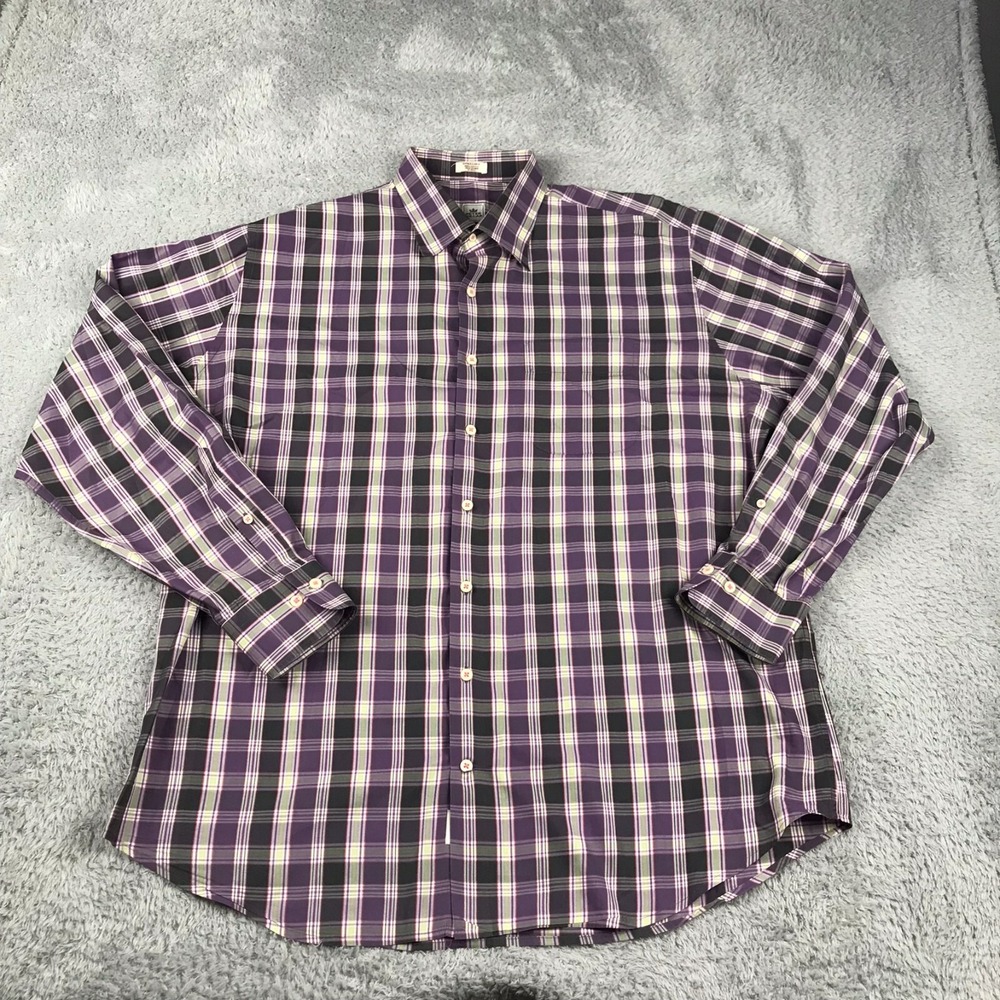 Peter Millar Shirt Mens XL Purple/Green Plaid Button Up Long Sleeve Cotton